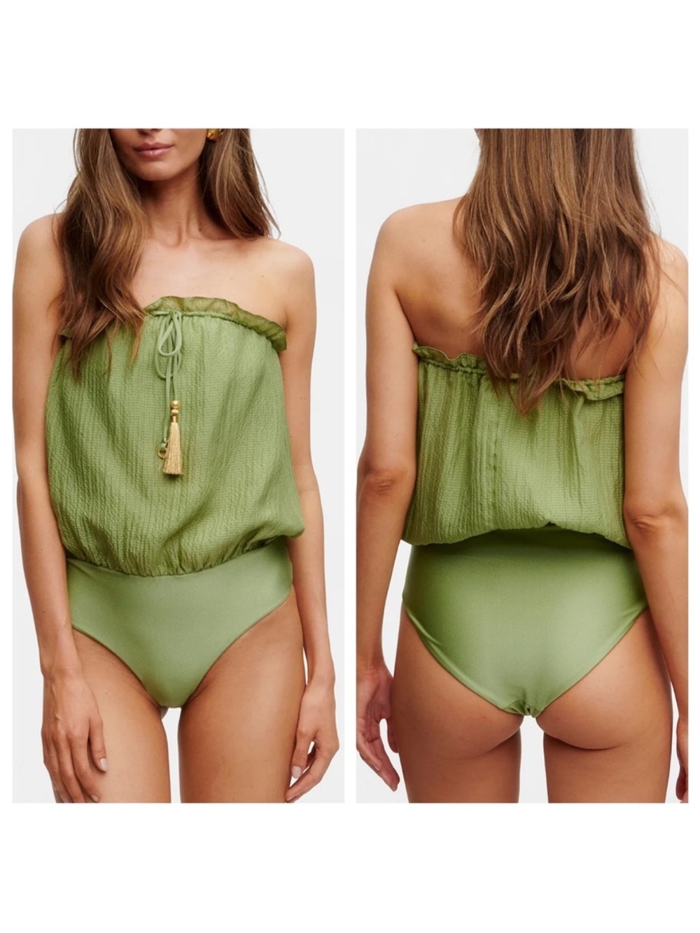 Hanne Bloch Silk Bandeau One Piece Swimsuit in Green SZ XL NWT